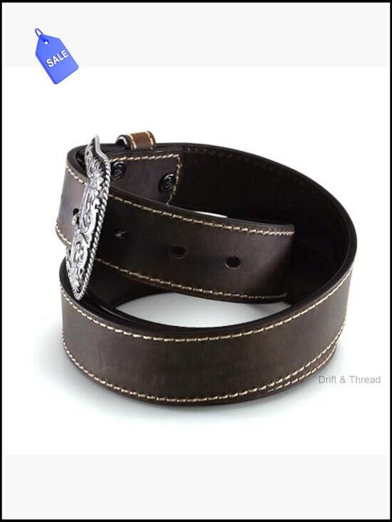 Genuine Leather Western Belt - Heavy Stitch Accent - 1.5\